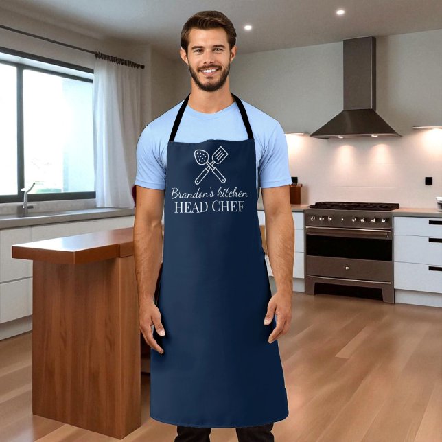 Tablier Homme's Elegant Marine Blue Chef Nom Modern Simple (Créateur téléchargé)