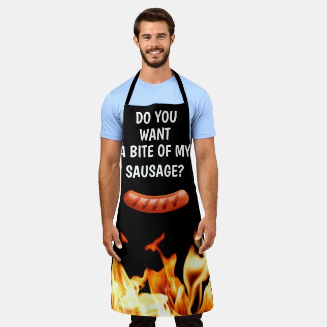 Tablier Hommes Saucisse Noir Papa Moderne Chef BBQ (Porté)