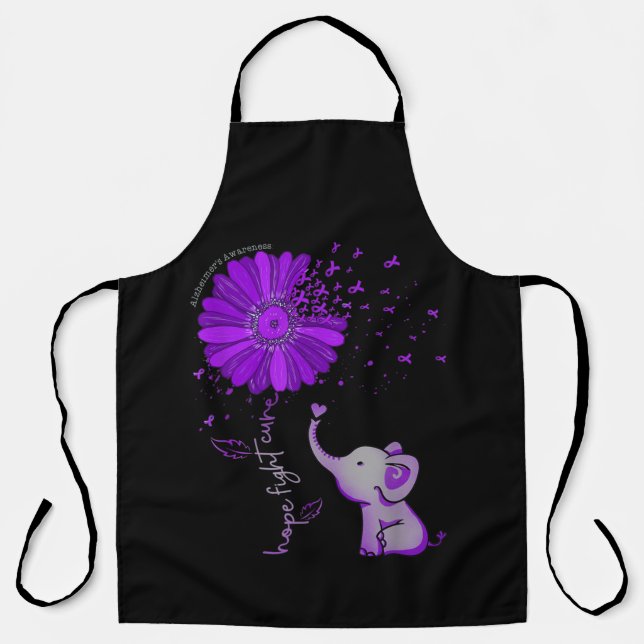 Tablier Hope Fight Cute Elephant Alzheimer's Purple Ribbon (Recto)