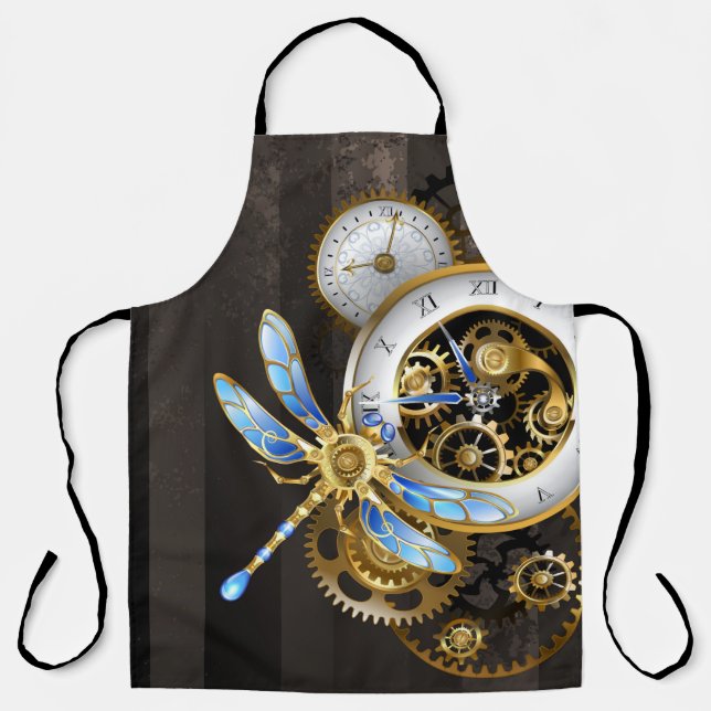 Tablier Horloge à vapeur avec libellule mécanique (Recto)