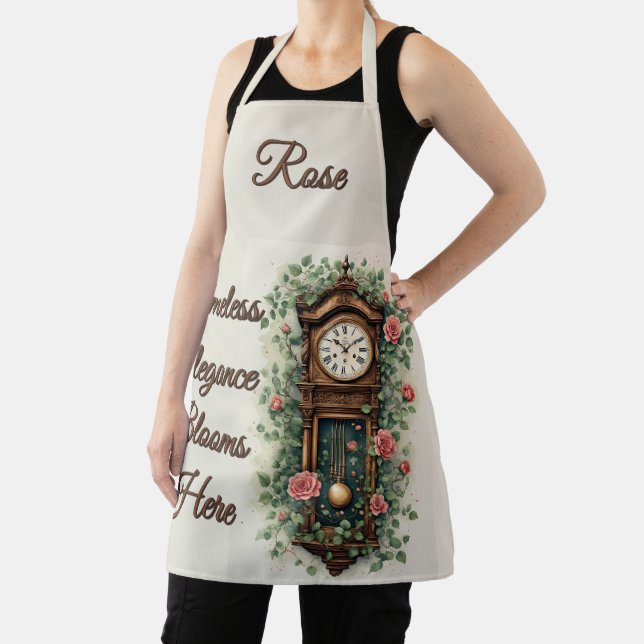 Tablier Horloge Vintage Entourée de Roses et de Vignes (Insitu)