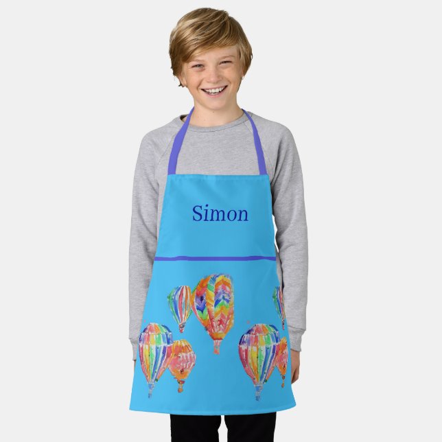 Tablier Hot Air Balloon Aquarelle Boys Blue Childs Apron (Porté)