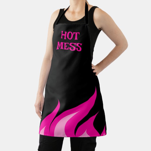 Tablier Hot Mess drôle coin cuisine rose feu pour femmes (Insitu)