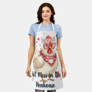 Tablier Hot Mess in the Henhouse Valentine Chicken Apron