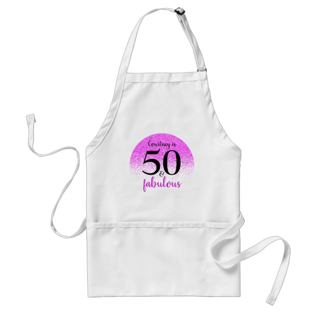 Tablier Hot Pink Confeti Dots 50 et Fabulous Birthday (Devant)