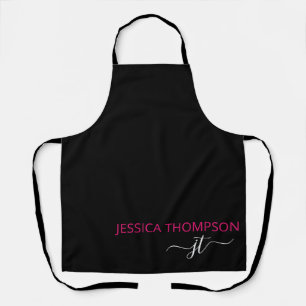 Tablier Hot rose Modern Black Custom Simple Monogramme Nom