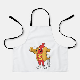 Tablier Hotdog as Carpenter with Saw & Wood
