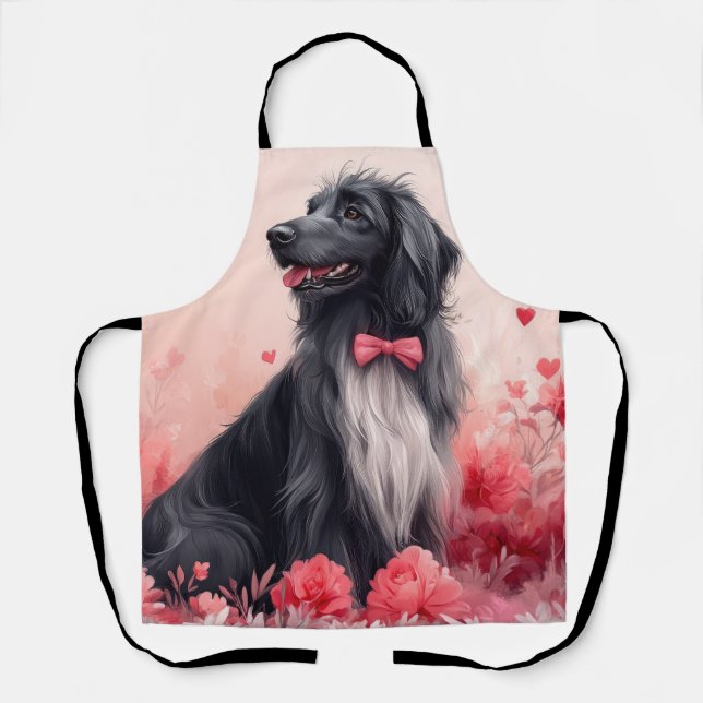 Tablier Hound afghan avec Roses - Saint Valentin (Recto)