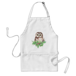 Tablier Humour mignon de hibou de Noël, oiseau d'aquarelle