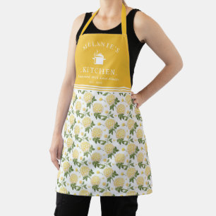 Tablier Hydragea jaune Floral Cuisine personnalisée