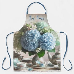 Tablier Hydrangea Floral Bleu de l'Heure du Thé 