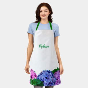 Tablier Hydrangée bleue et rose Floral Personnalisé
