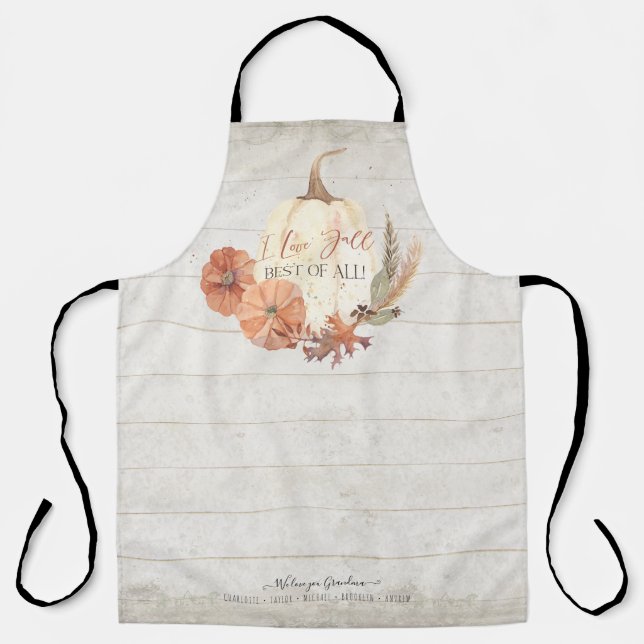 Tablier I Love Automne Citrouille Grandma Aquarelle Bois r (Recto)