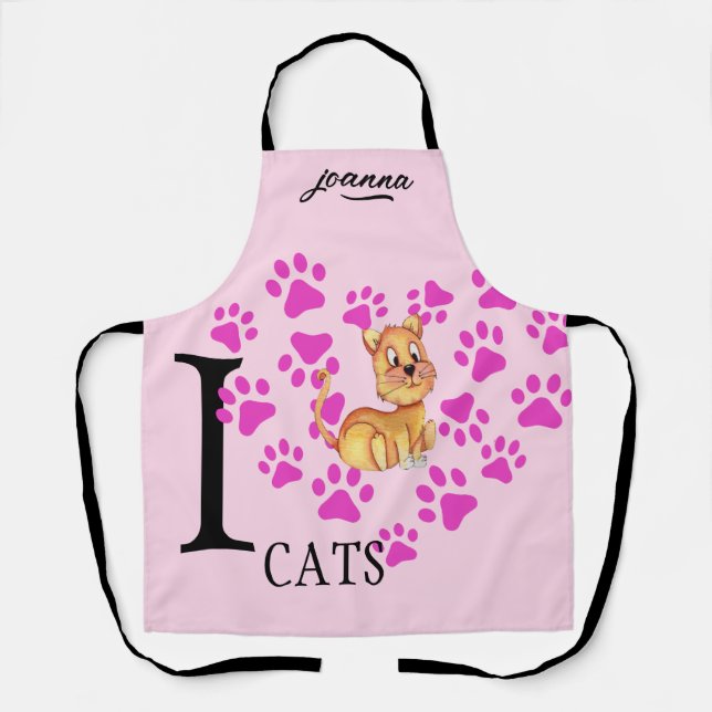 Tablier I Love Cats Apron - Pâtes Coeur Rose Design (Recto)