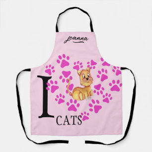 Tablier I Love Cats Pâtes Coeur Rose Imprimer Sweet Love