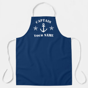 Tablier Icône d'ancre marine bleue du nom du capitaine BBQ