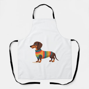 Tablier Illustration de dachshund en pull vintage arc-en-c