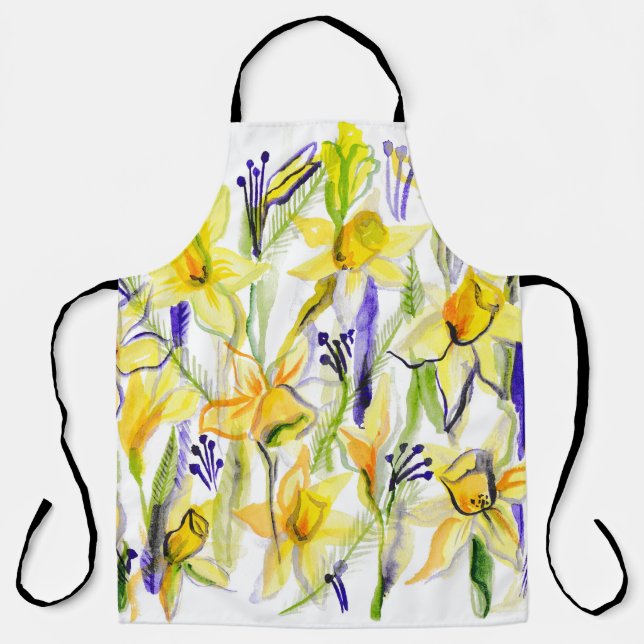 Tablier Illustration de l'aquarelle des jonquilles jaunes (Recto)