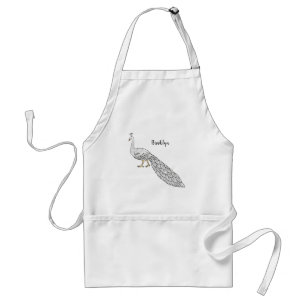 Tablier Illustration d'oiseau de paon blanc 