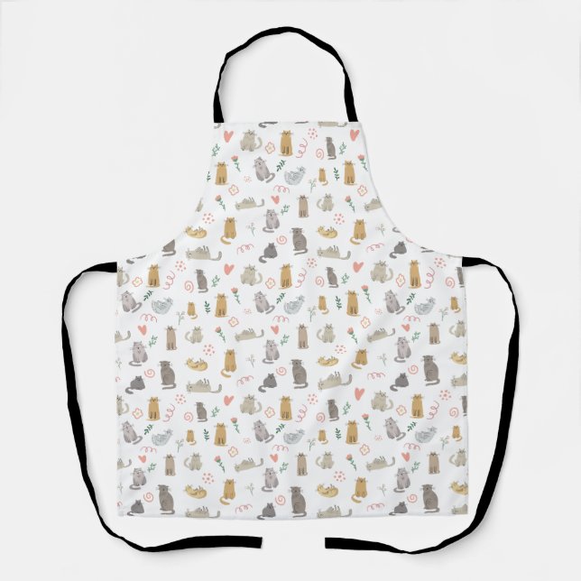 Tablier Illustration du Motif de chats mignons en blanc (Recto)