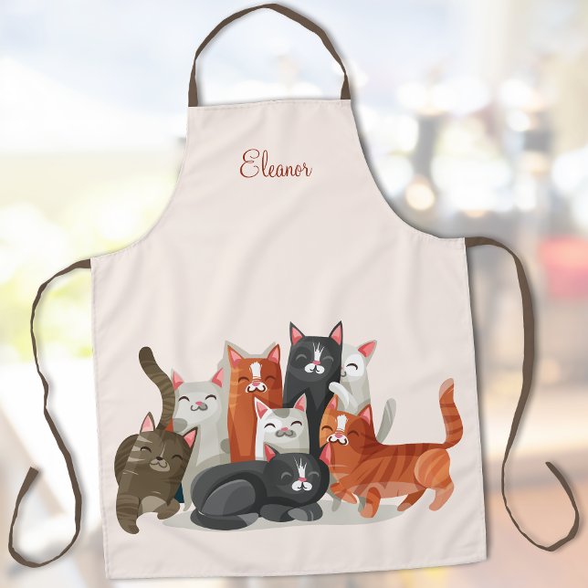Tablier Illustration du nom personnalisé avec de mignons c (Cat lady gift idea! 🐈😻🐈‍⬛)