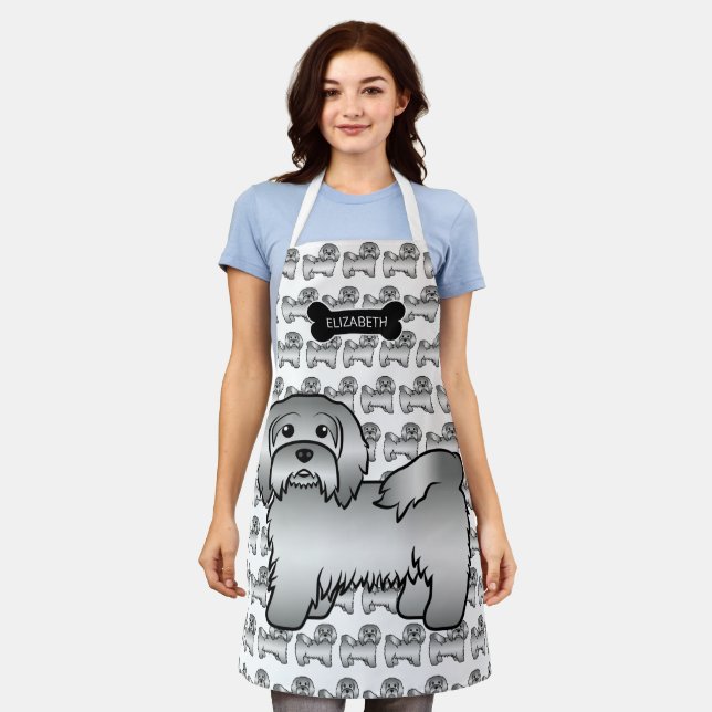 Tablier Illustration et nom du chien caricatural argenté H (Porté)