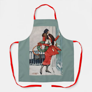 Tablier Illustration vintage de Noël sur le pas de la port