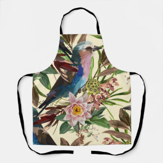 Tablier Illustrations de fleurs, plante, oiseau tropical.