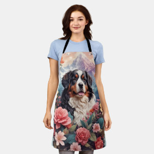 Tablier imaginaire floral 3D Bernese Mountain Dog Birds Vi