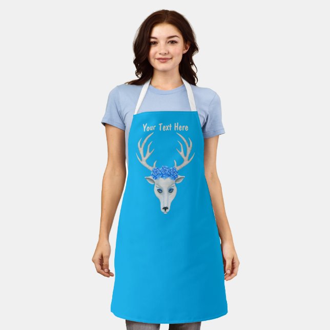 Tablier Imaginaire White Cerf Roses Blue Eyes Antlers (Porté)