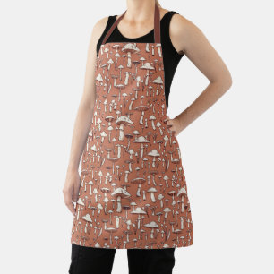 Tablier Impression champignon sur marron terracotta