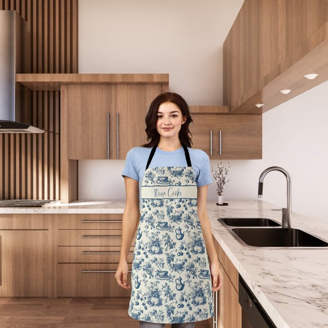 Tablier Impression de la table bleue de nom personnalisé (Blue toile pattern apron)