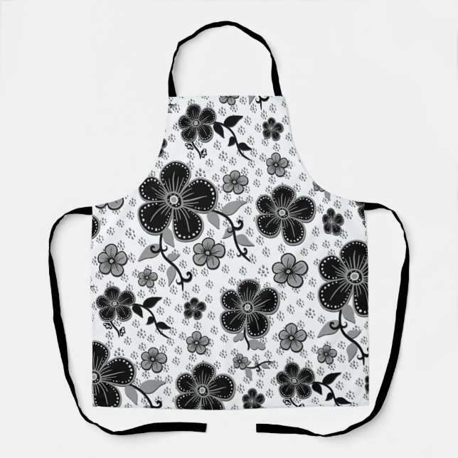 Tablier Impression florale noire et blanche (Recto)