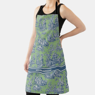 Tablier Imprimé vintage bleu vert toile de jouy