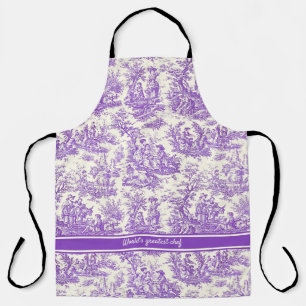 Tablier imprimé vintage violet toile de jouy