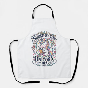 Tablier Infirmière Licorne de jour Licorne de cœur Fond bl