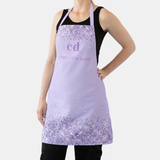 Tablier Initiales du monogramme violet lavande (Insitu)