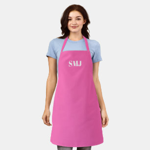 Tablier Initiales monogrammes modernes rose chaud blanc