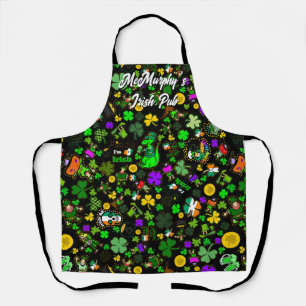 Tablier Irish Pub Leprechauns Shamrock Gold Coins Clochers