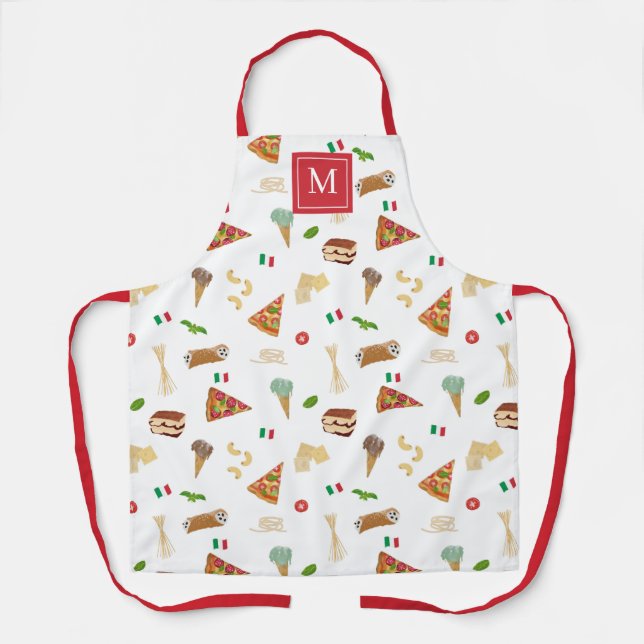 Tablier Italian Food Pizza Pasta Tiramisu Monogrammed (Recto)