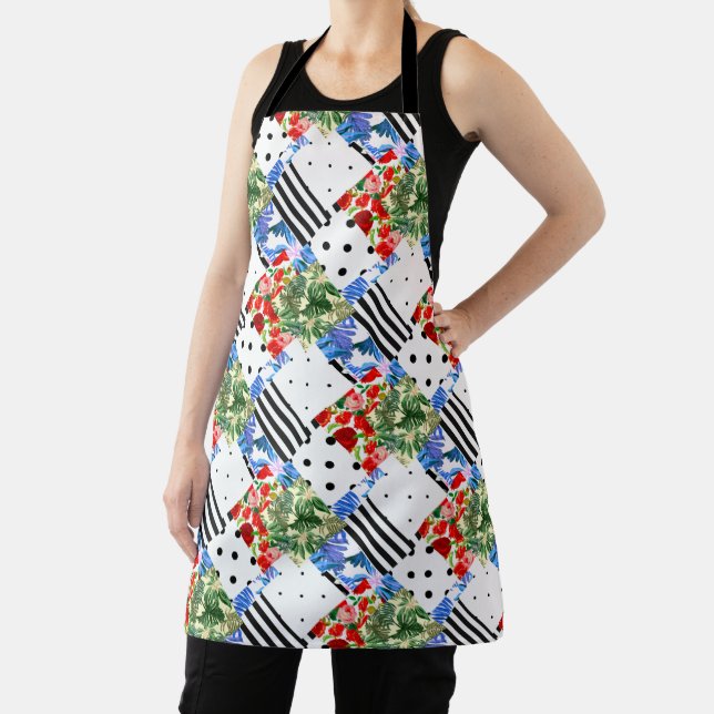 Tablier italien, art sicilien, patchwork, Fleurs d'été   (Insitu)