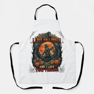 Tablier J'aime Halloween Squelette Épouvantail Pleine Lune