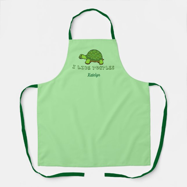 Tablier J'Aime Les Tortues mignonnes Monogramme Vert (Recto)