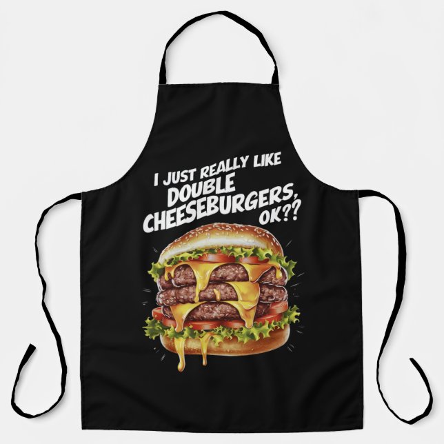 TABLIER J'AIME VRAIMENT LES DEUX BURGERS DE CHÈSEUR, OK (Recto)