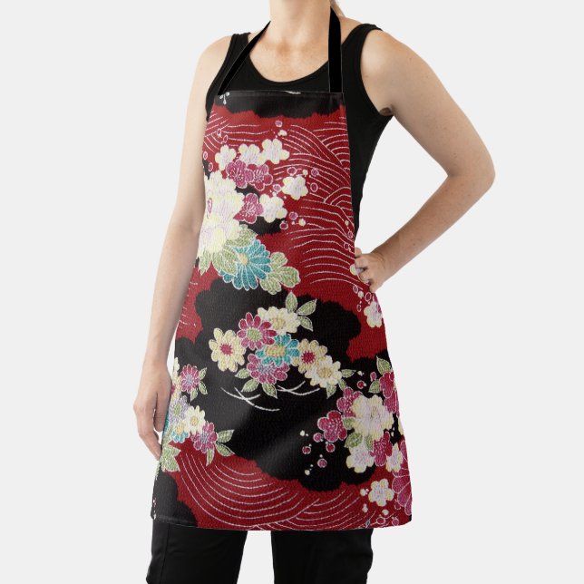 Tablier Japonais KIMONO Textile, motif floral (Insitu)