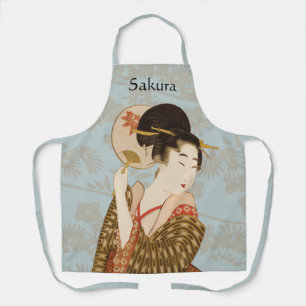 Tablier Japonaise vintage Geisha Girl en Kimono avec venti