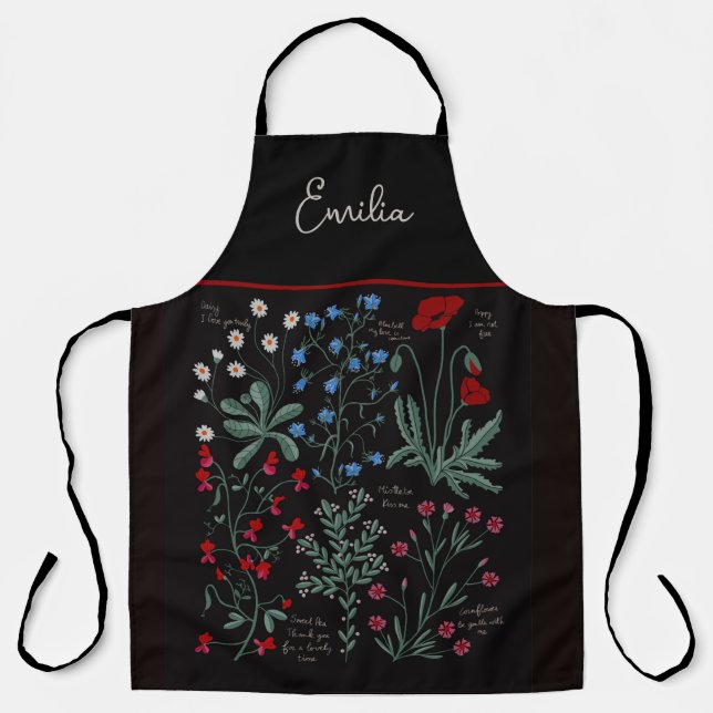 Tablier Jardin botanique noir fleur sauvage romantique fle (Recto)