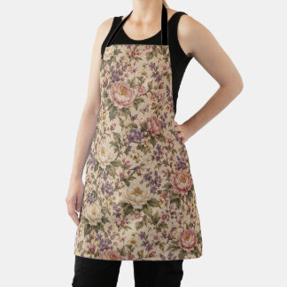 Tablier Jardin de roses botaniques vintage et motif papill
