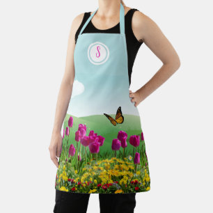 Tablier Jardin de tulipes roses monogramme 
