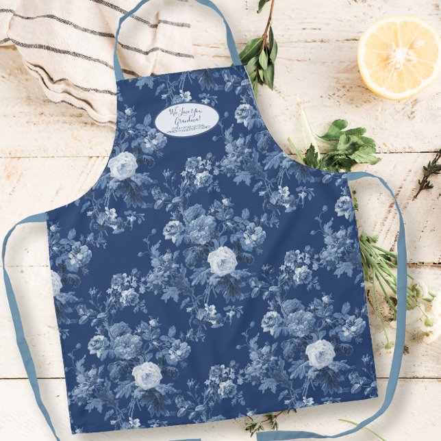 Tablier Jardin Floral Anglais Bleu et Grand-mère Blanc (Créateur téléchargé)